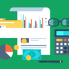 Illustrated graphic of accounting tools on a green background.