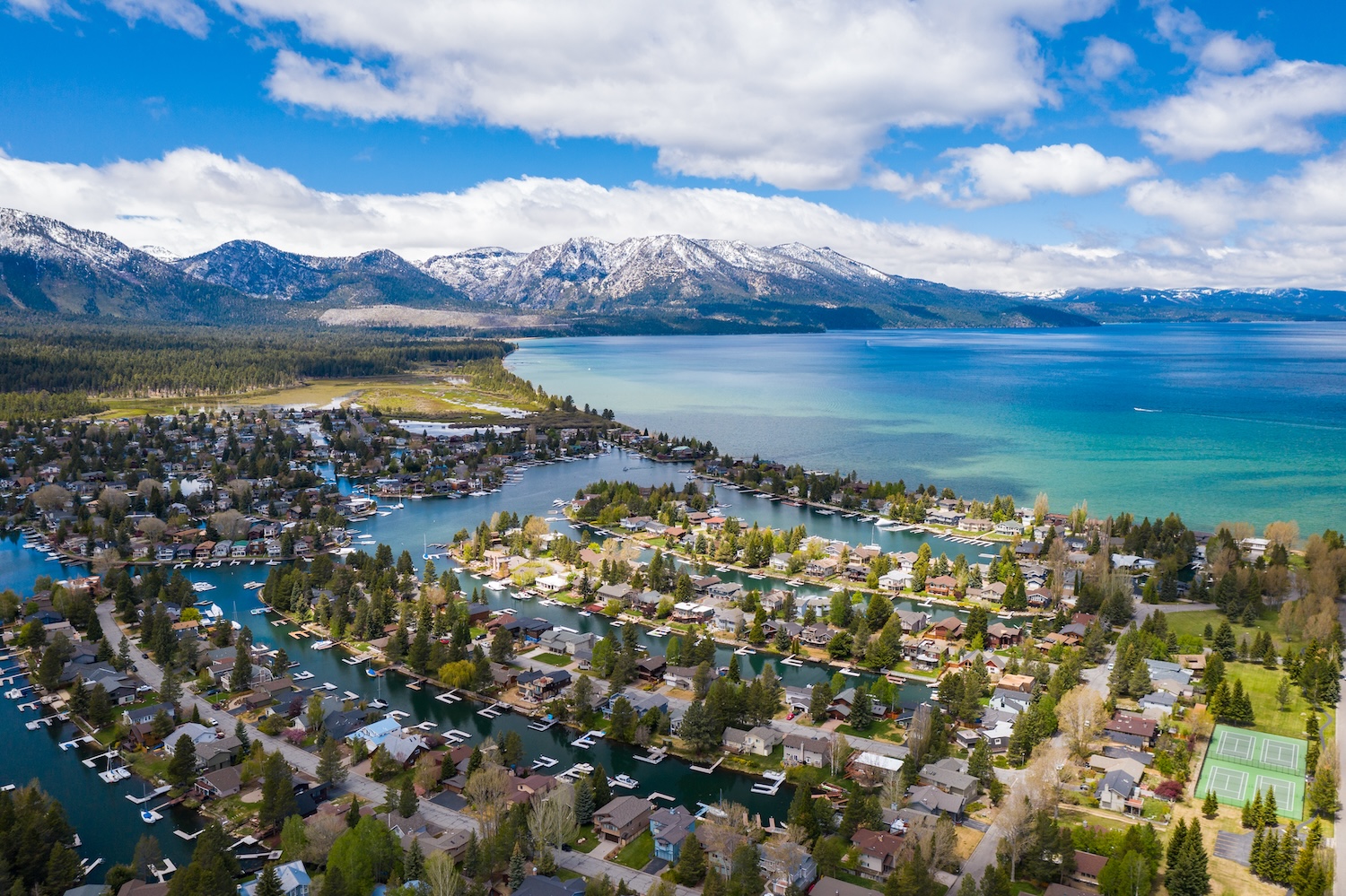 South Lake Tahoe Keys in Summer on Sunny Day with Clear Waters