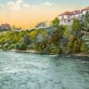 Postcard of homes on Truckee River in Reno NV